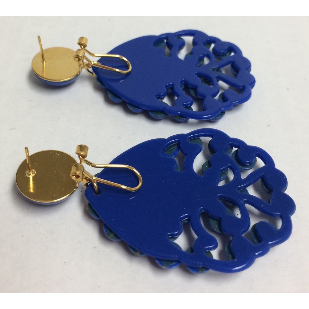 VTG Traditional Flamenco Earrings Large Beaded Dangle NOS - Blue - Picture 3 of 3